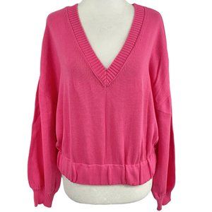 New Abound Elastic Hem V-Neck Long Sleeve Knit Sweater Pink Size Small